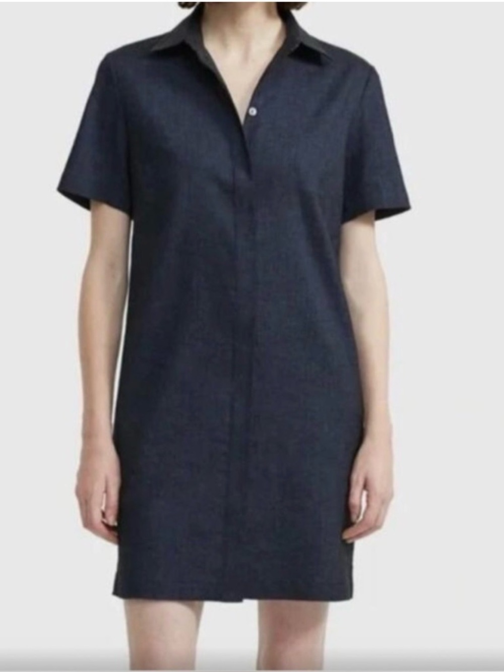 Theory Women's Navy Button-Down Dress In Textured Good Linen Size Large